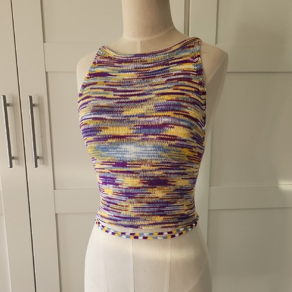 Purple and Gold Sleeveless Crop Tank Top - Picture 1 of 9